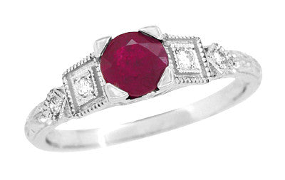 1920's Ruby and Diamond Art Deco Engagement Ring in Platinum - Item: R207P - Image: 2