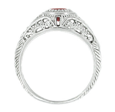 Art Deco Engraved Ruby and Diamond Filigree Engagement Ring in 14 Karat White Gold - alternate view