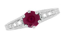 Art Deco Vintage Style Ruby and Diamond Filigree Engagement Ring in 14 Karat White Gold