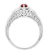 Art Deco Ruby and Diamond Filigree Engraved Engagement Ring in 14 Karat White Gold