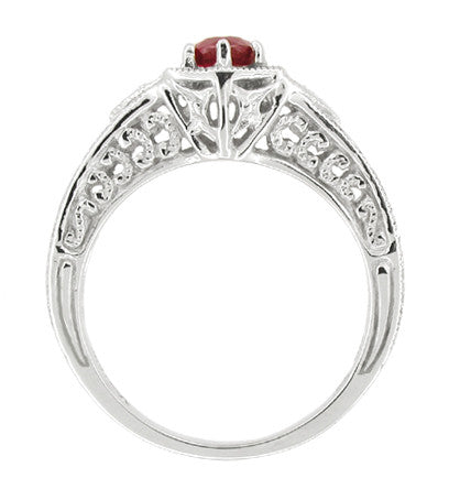 Platinum Art Deco Hexagon Filigree Engraved Ruby Engagement Ring with Side Diamonds - Item: R290P - Image: 2