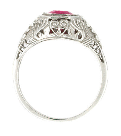 Azalea Art Deco Ruby Filigree Ring in 14 Karat White Gold - Item: R167 - Image: 2