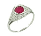 Azalea Art Deco Ruby Filigree Ring in 14 Karat White Gold