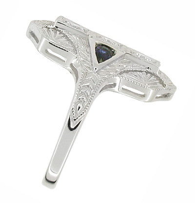 Art Deco Sapphires and Diamonds Engraved Cocktail Ring in 14 Karat White Gold - Item: RV1008 - Image: 2