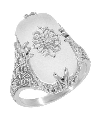 Art Deco Filigree Crystal and Diamond Ring in 14 Karat White Gold