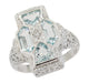 Art Deco Filigree Happy Family 4 Stone Blue Topaz and Diamond Filigree Ring in 14 Karat White Gold