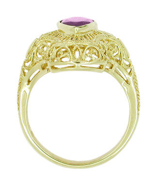 Art Deco Amethyst Filigree Cocktail Ring in 14 Karat Yellow Gold - Item: RV125A - Image: 3