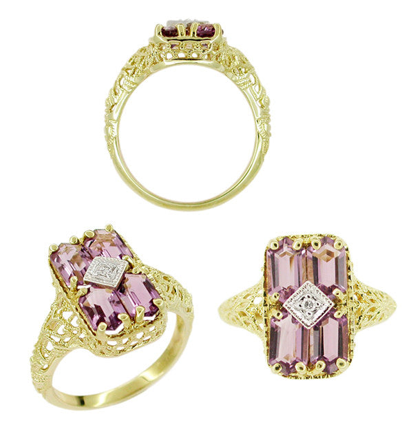Amethyst and Diamond Filigree Ring in 14 Karat Gold - Item: RV151 - Image: 2