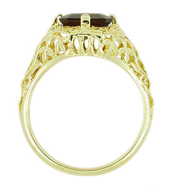 Art Deco Flowers and Leaves Almandine Garnet Filigree Ring in 14 Karat Yellow Gold - Item: RV193 - Image: 4