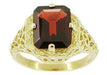 Art Deco Flowers and Leaves Almandine Garnet Filigree Ring in 14 Karat Yellow Gold