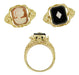 Edwardian Filigree Cameo Flip Ring with Diamond and Onyx in 14 Karat Yellow Gold