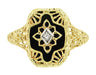 Art Deco Filigree Onyx and Diamond Ring in 14 Karat Yellow Gold