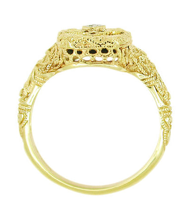 Art Deco Filigree Onyx and Diamond Ring in 14 Karat Yellow Gold - alternate view