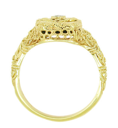 Art Deco Filigree Onyx and Diamond Ring in 14 Karat Yellow Gold - Item: RV369 - Image: 2