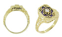 Art Deco Filigree Lapis Lazuli and Diamond Ring in 14 Karat Yellow Gold
