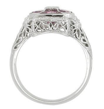 Art Deco Filigree Happy Family 4 Stone Amethyst and Diamond Filigree Ring in 14 Karat White Gold - Item: RV6 - Image: 4