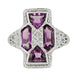 Art Deco Filigree Happy Family 4 Stone Amethyst and Diamond Filigree Ring in 14 Karat White Gold