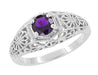 1910 Edwardian Floral Filigree Amethyst Dome Vintage Engagement Ring in White Gold - RV709A