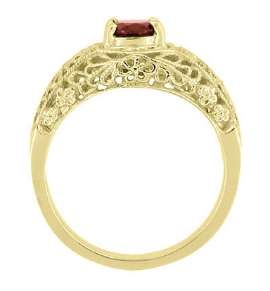 Edwardian Filigree Flowers Domed Almandite Garnet Engagement Ring in 14 Karat Yellow Gold - alternate view