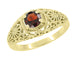 Edwardian Filigree Flowers Domed Almandite Garnet Engagement Ring in 14 Karat Yellow Gold
