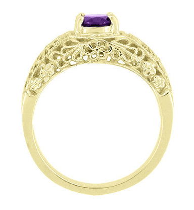 Edwardian Yellow Gold Floral Filigree Dome Amethyst Engagement Ring - alternate view