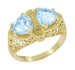 Art Deco Filigree Loving Duo Blue Topaz Ring in 14 Karat Yellow Gold - December Birthstone