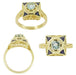 Art Deco Filigree Sapphire and Blue Topaz Ring in 14 Karat Yellow Gold