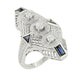 Art Deco Sapphire and Diamond Cocktail Filigree Engraved Ring in 14 Karat White Gold