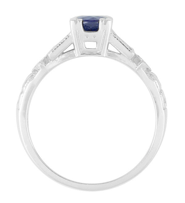 Geometric Art Deco Sapphire Engagement Ring in 18 Karat White Gold with Diamonds - Item: R194 - Image: 5