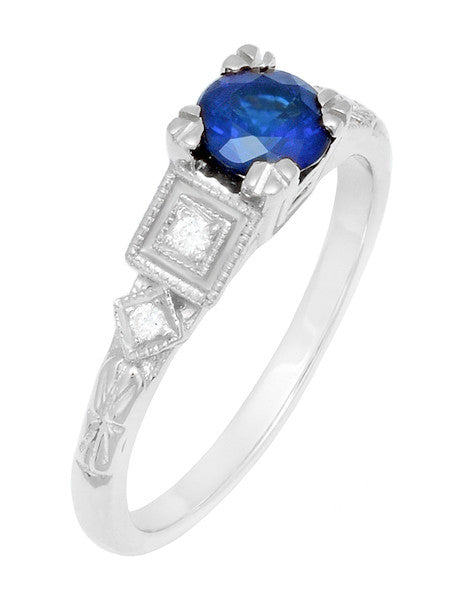 Antique 1920's Style Sapphire and Diamond Art Deco Engagement Ring in Platinum - Item: R194P - Image: 3