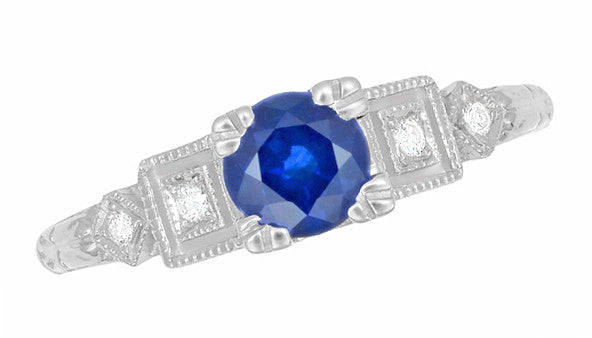 Antique 1920's Style Sapphire and Diamond Art Deco Engagement Ring in Platinum - Item: R194P - Image: 4