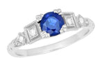 Antique 1920's Style Sapphire and Diamond Art Deco Engagement Ring in Platinum