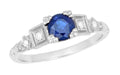 Geometric Art Deco Sapphire Engagement Ring in 18 Karat White Gold with Diamonds