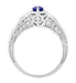 Side - Vintage Filigree Sapphire Engagement Ring with Side Diamonds in White Gold - R149