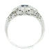 Low Set Blue Sapphire and Diamond Art Deco Filigree Ring in 14 Karat White Gold