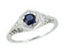 Low Set Blue Sapphire and Diamond Art Deco Filigree Ring in 14 Karat White Gold