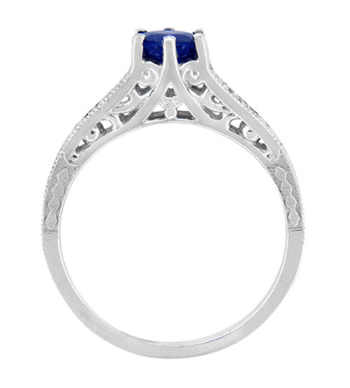 Sapphire and Diamond Filigree Art Deco Engagement Ring in Platinum - Item: R158P - Image: 4