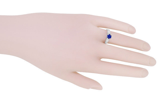 Sapphire and Diamond Filigree Art Deco Engagement Ring in Platinum - Item: R158P - Image: 7