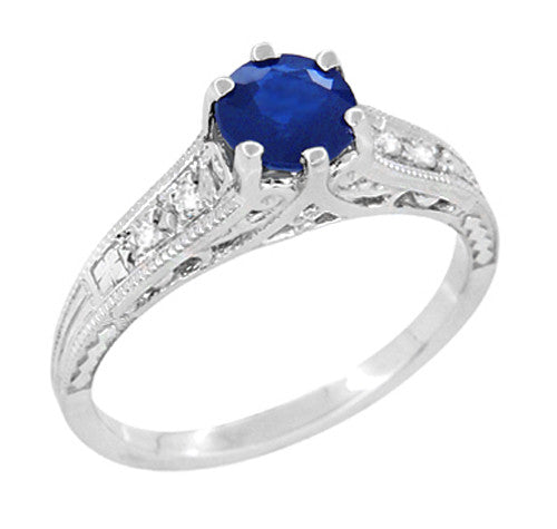 Sapphire and Diamond Filigree Art Deco Engagement Ring in Platinum - Item: R158P - Image: 2
