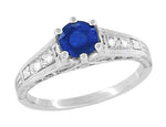 Sapphire and Diamond Filigree Art Deco Engagement Ring in Platinum