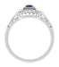 Art Deco Sapphire Filigree Engagement Ring with Side Diamonds  in 14 Karat White Gold