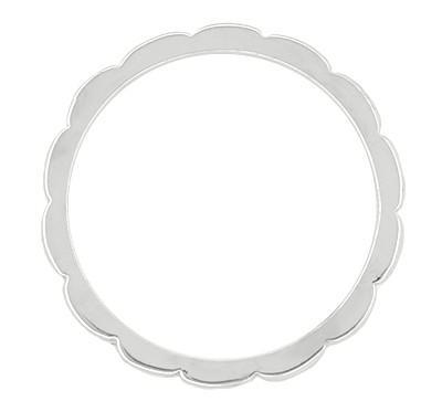 Retro Moderne Scalloped Thin Wedding Ring in Platinum - Size 4 3/4 - Item: R656 - Image: 2