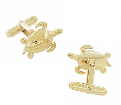 Sea Turtle Cufflinks in Sterling Silver with Yellow Gold Finish - Item: SCL133Y - Image: 2