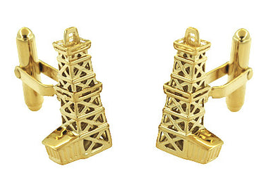 Oil Derrick Cufflinks in Sterling Silver with Yellow Gold Vermeil