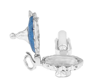 Magic Genie Lamp Movable Cufflinks in Sterling Silver with Blue Enamel - Item: SCL146E - Image: 3