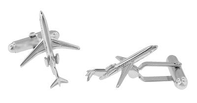 Airplane Cufflinks in Sterling Silver - 727 Jet Design - Item: SCL179 - Image: 3