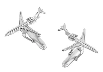 Airplane Cufflinks in Sterling Silver - 727 Jet Design - Item: SCL179 - Image: 2
