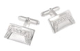 1950's Design Geometric Rectangular Solid Sterling Silver Mid Century Modern Cufflinks with Cubic Zirconia ( CZ ) Gemstones