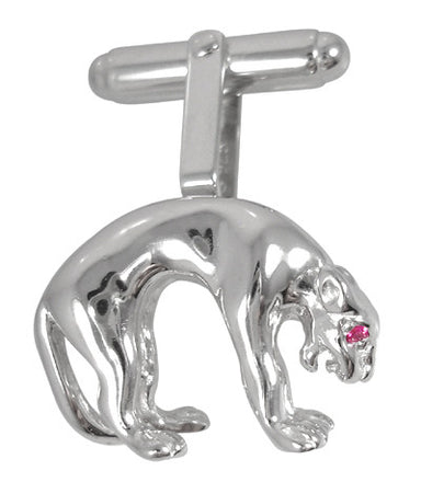 Panther Cufflinks in Sterling Silver with Ruby Eyes - alternate view