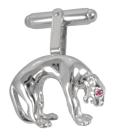 Panther Cufflinks in Sterling Silver with Ruby Eyes - Item: SCL195R - Image: 2